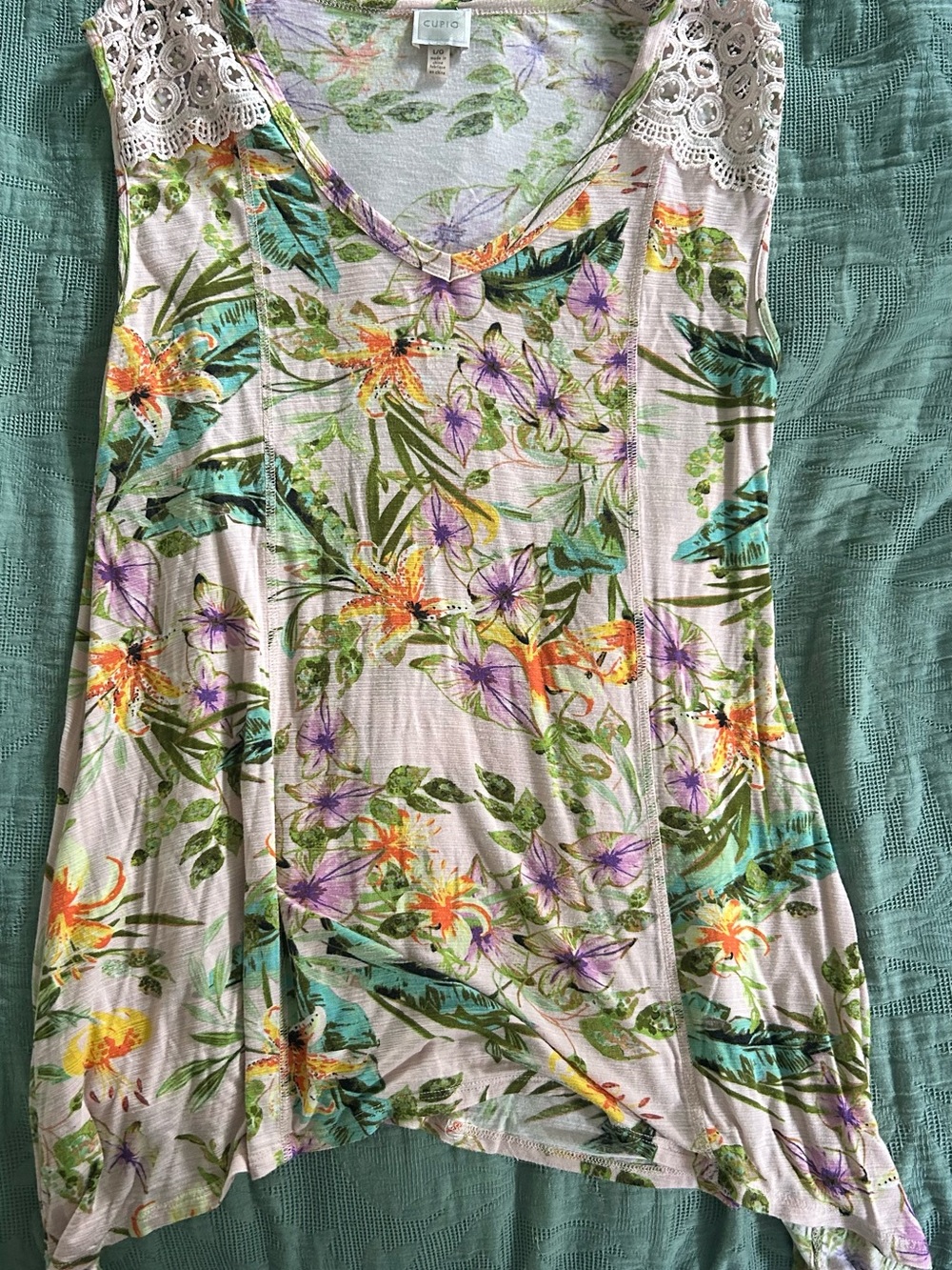Cupio Pastel Floral Lace-Trim Tank - Pink & Green